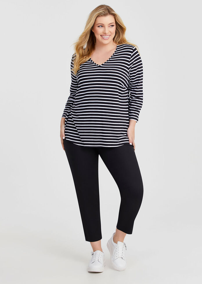 Natural Stripe 3/4 Sleeve T-shirt, , hi-res