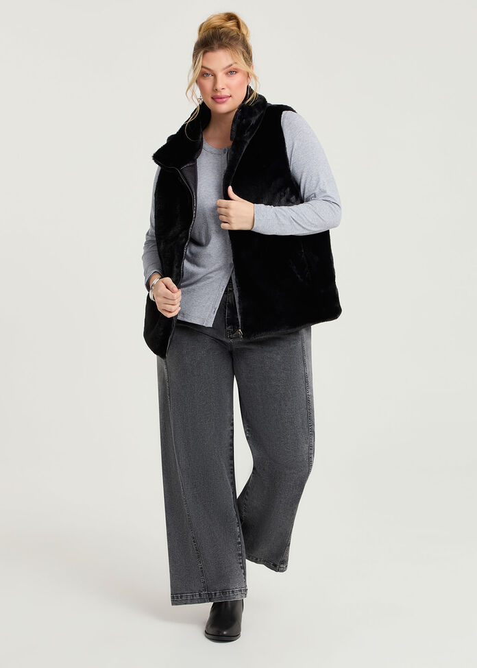 Curved Seam Wide Leg Jean, GREY, hi-res