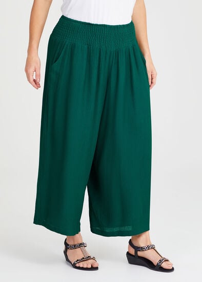 Plus Size Shirred Waist Wide Leg Pant