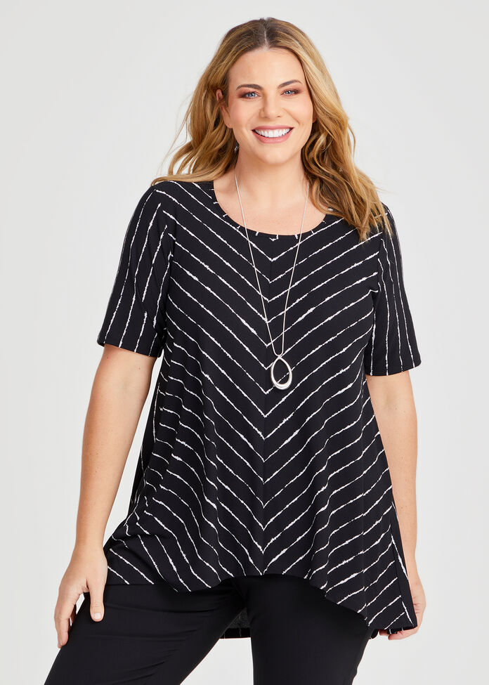 PLUS SIZE STRIPE PRINT TIE HEM ROUND NECK CAPE SLEEVE TOP