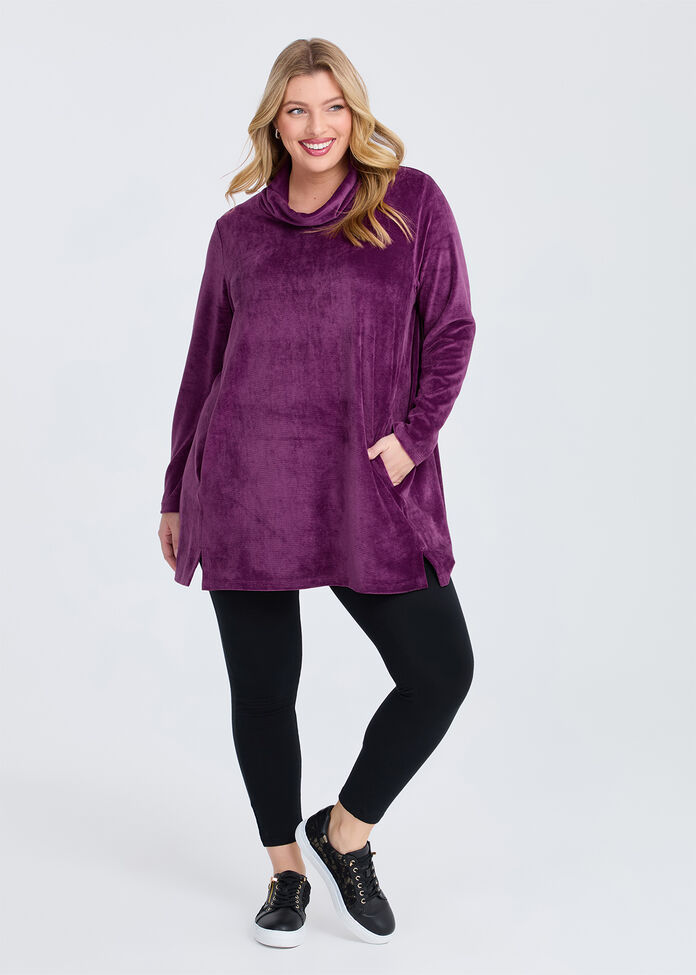 Velour Cowl Neck Tunic, , hi-res