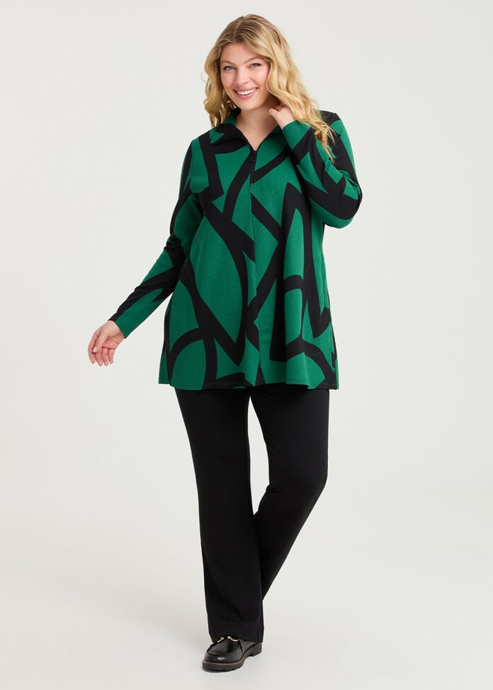 Abstract Zip Collar Ponte Tunic, , hi-res