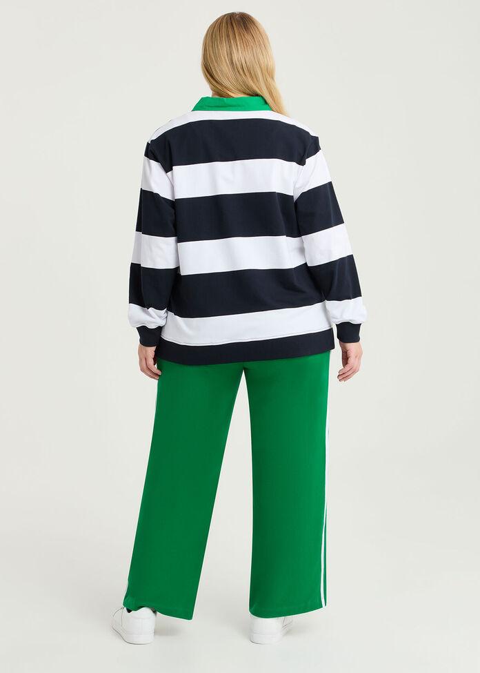 Cotton Stripe Polo Neck Sweatshirt, , hi-res