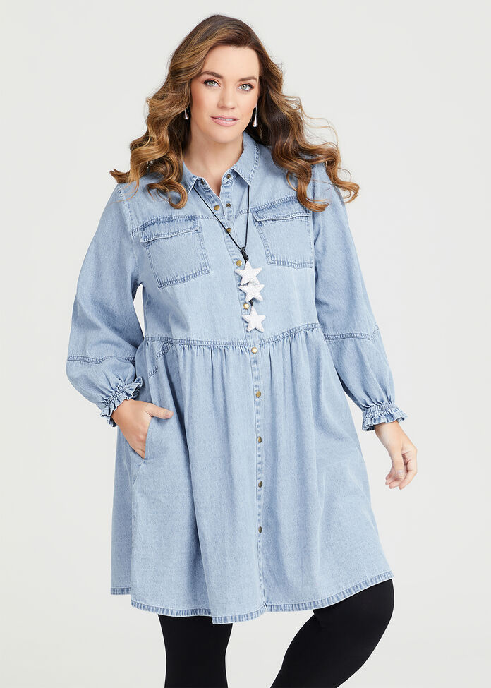 Shop Plus Size Cotton Chambray Shirt Dress in Blue | Taking Shape AU