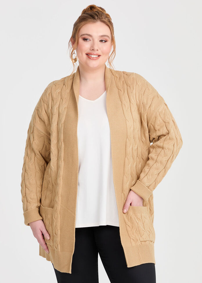 Shop Plus Size Cable Natural Cardigan, Brown Taking Shape AU