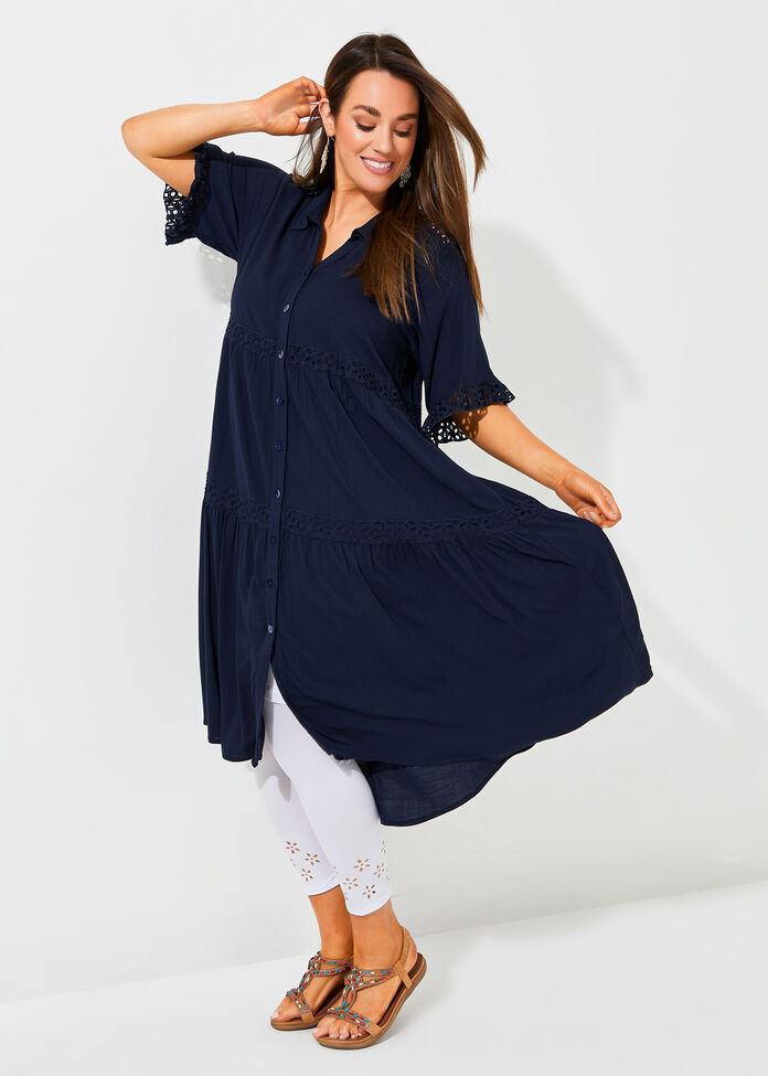 Eyelet Natural Shirt Dress, , hi-res
