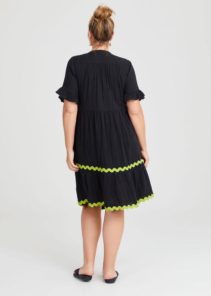 Shop Plus Size Cotton Ric Rac Trim Dress, Black Taking Shape UK