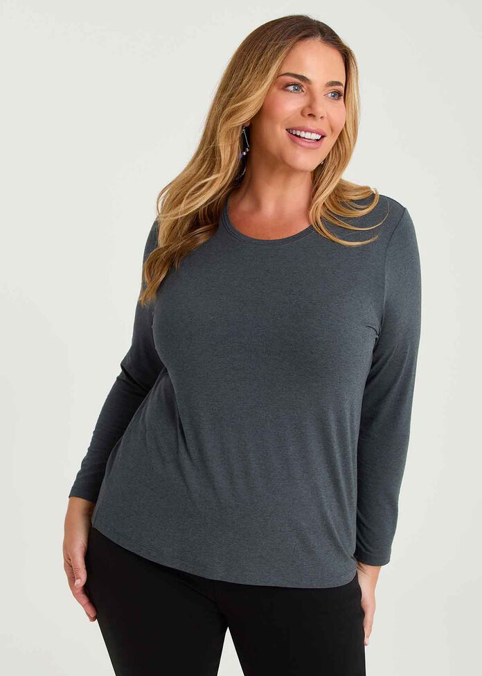 Australian Wool Modal Crew Neck Top, , hi-res