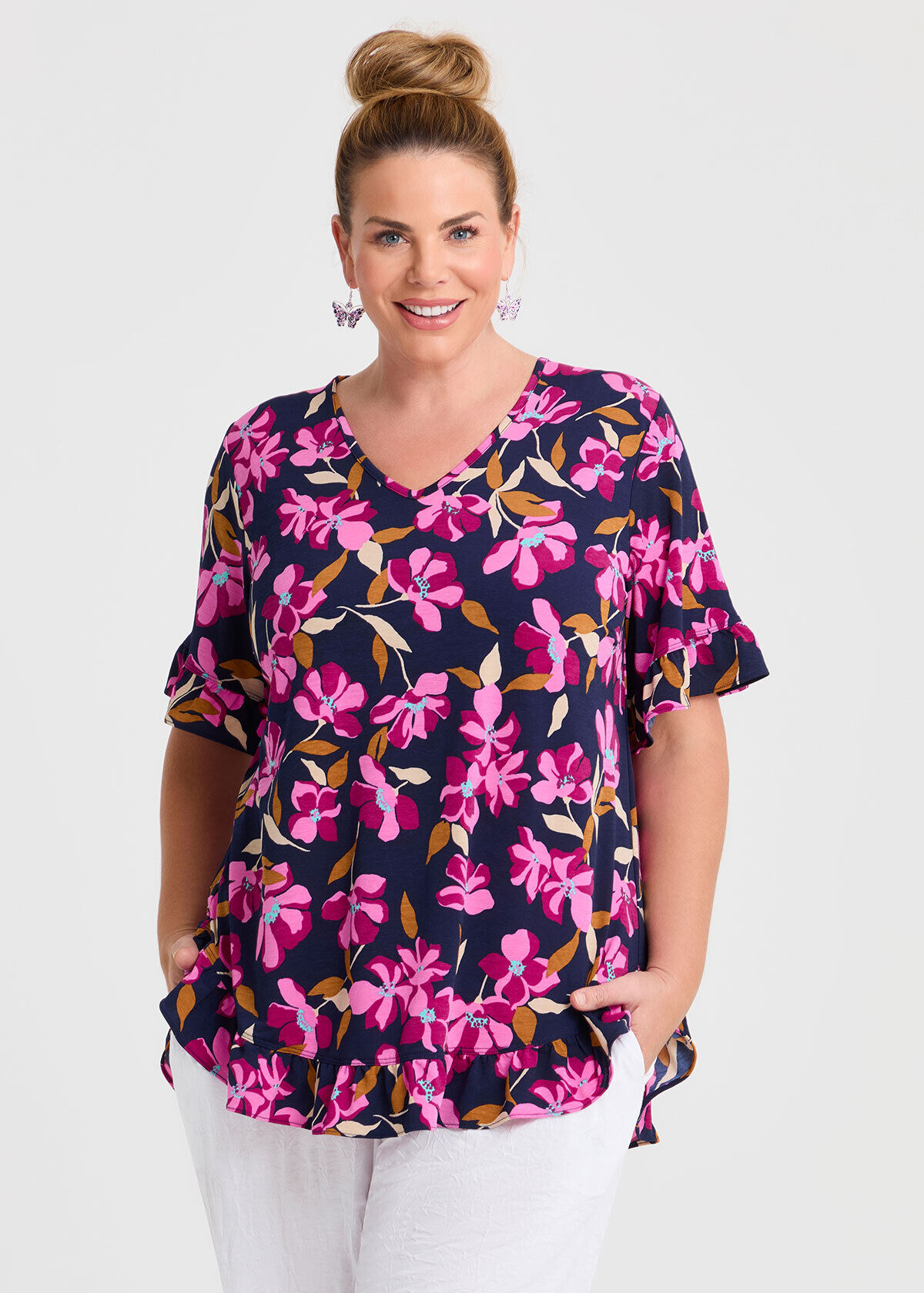 Shop Plus Size Salsa V-neck Top, Floral | Taking Shape NZ