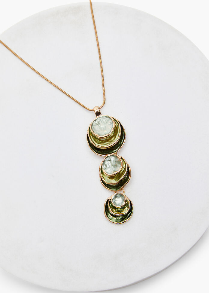 Layered 3 Drop Enamel Necklace, GREEN, hi-res