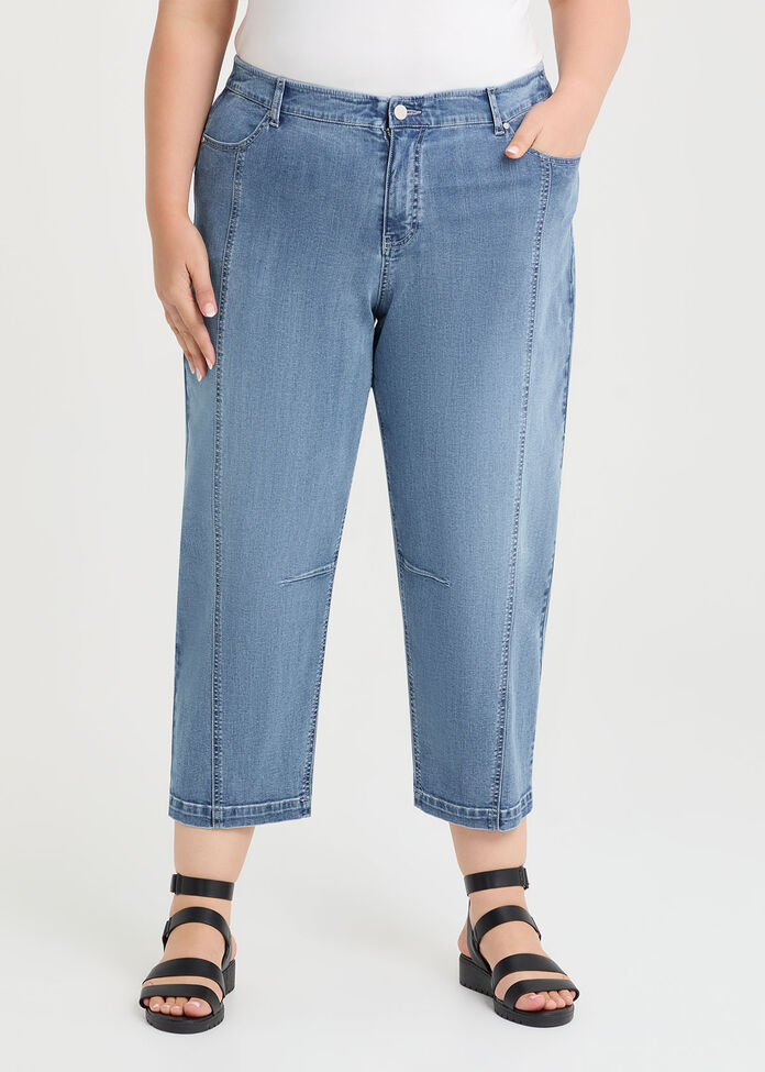 Cotton Denim Barrel Leg Jean, , hi-res