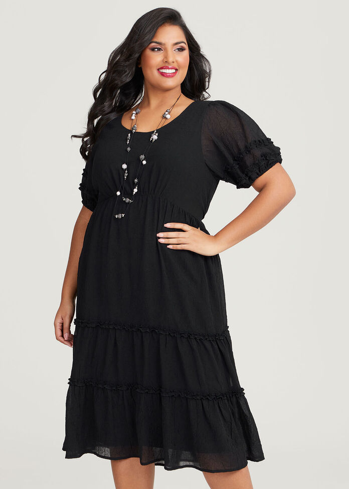 Shop Plus Size Bella Chiffon Frill Tier Dress in Black | Sizes 12-30 ...