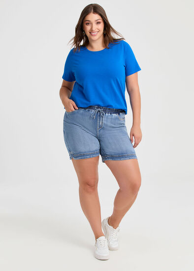 Plus Size Cotton Curved Hem Denim Short