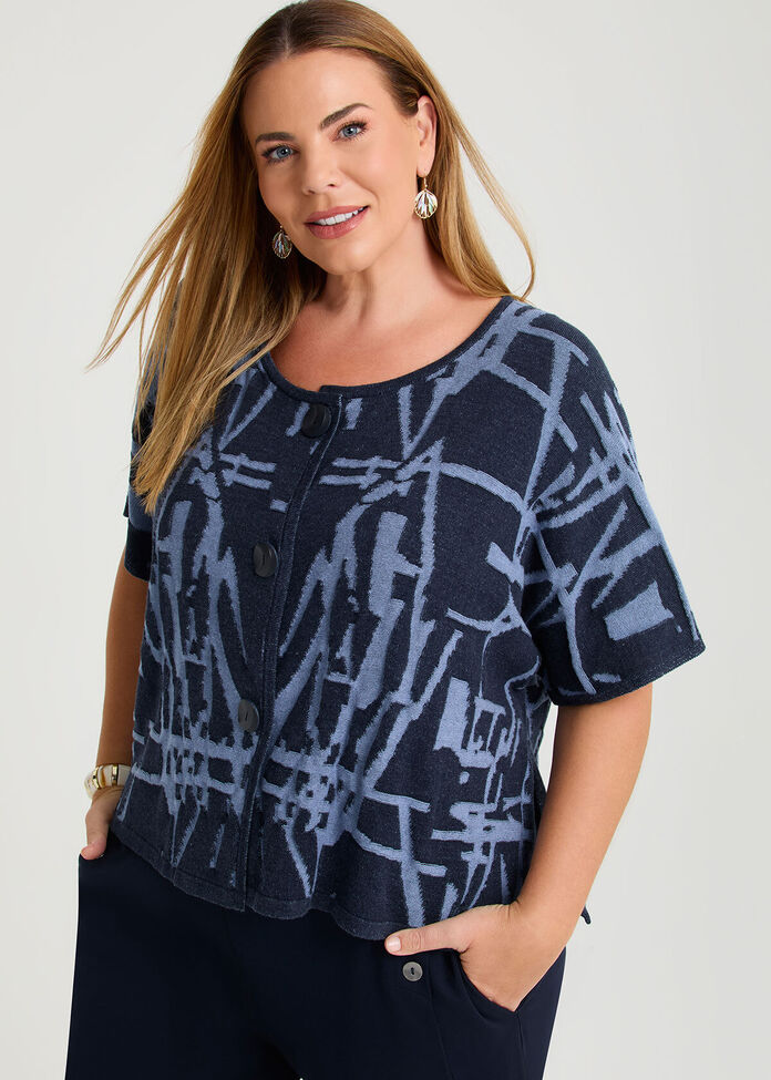 Abstract Jacquard Cotton Cardigan, , hi-res