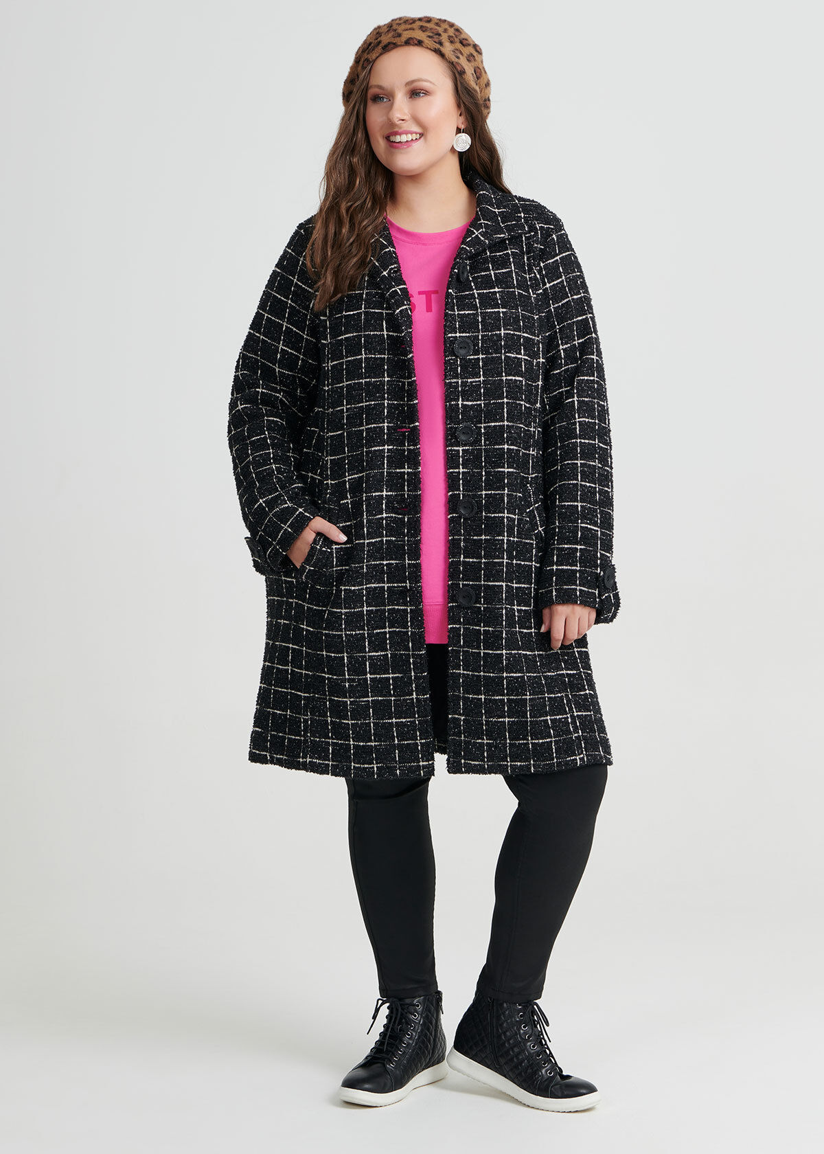 Shop Plus Size Checked Boucle Jacket in Black Taking Shape AU