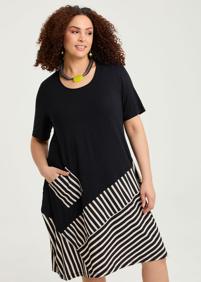 Stripe Panel Natural Tulip Dress, , hi-res