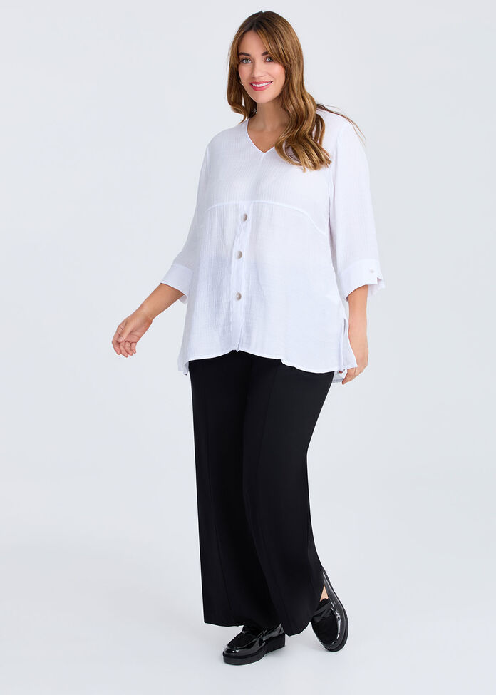 Button Crinkle Crush Natural Top, WHITE, hi-res