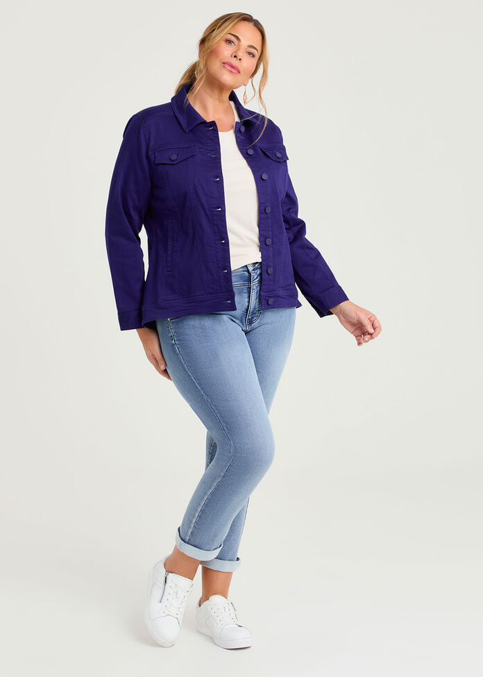 Coloured Curved Hem Denim Jacket, , hi-res