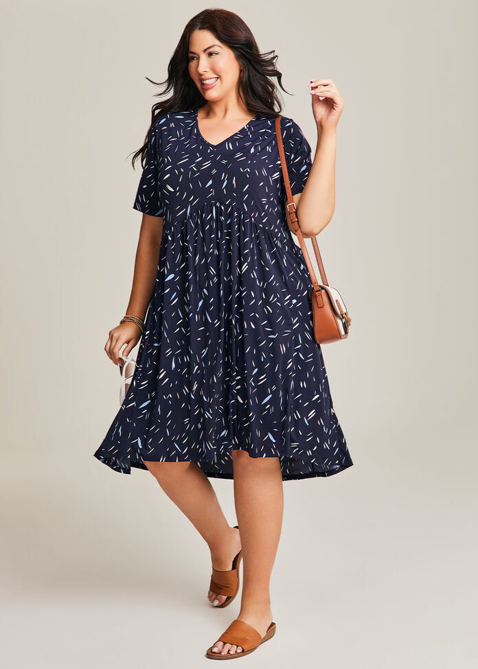 V-neck Printed Dress, , hi-res