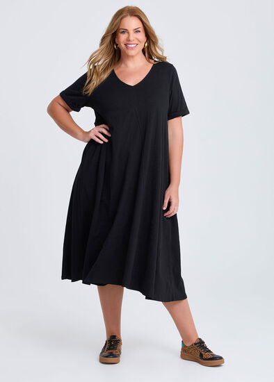 Plus Size Cotton V-neck Swing Dress