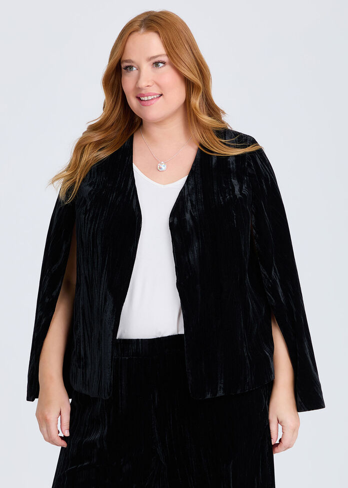 Shop Plus Size Velvet Cape Evening Jacket, Black Taking Shape AU