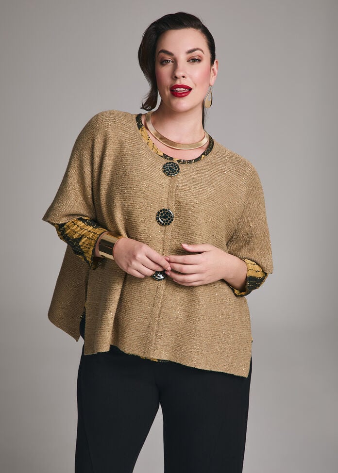 Sparkle Rib Knit Button Cardigan, , hi-res