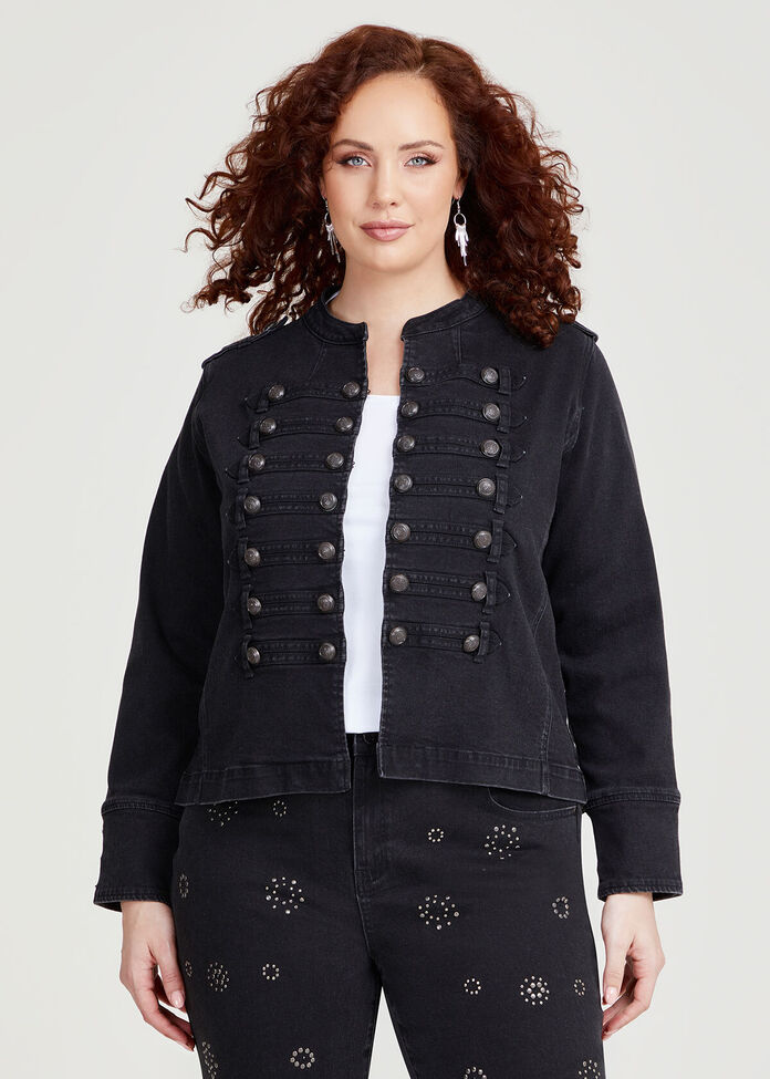 Shop Plus Size Military Style Denim Jacket in Black Taking Shape AU