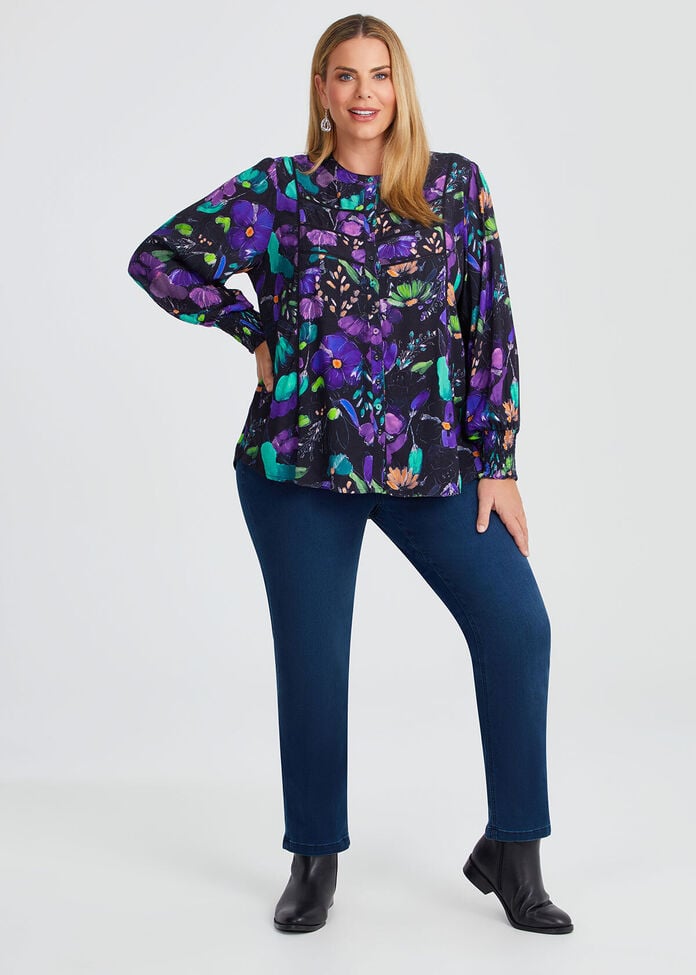 Natural Etched Floral Button Top, , hi-res
