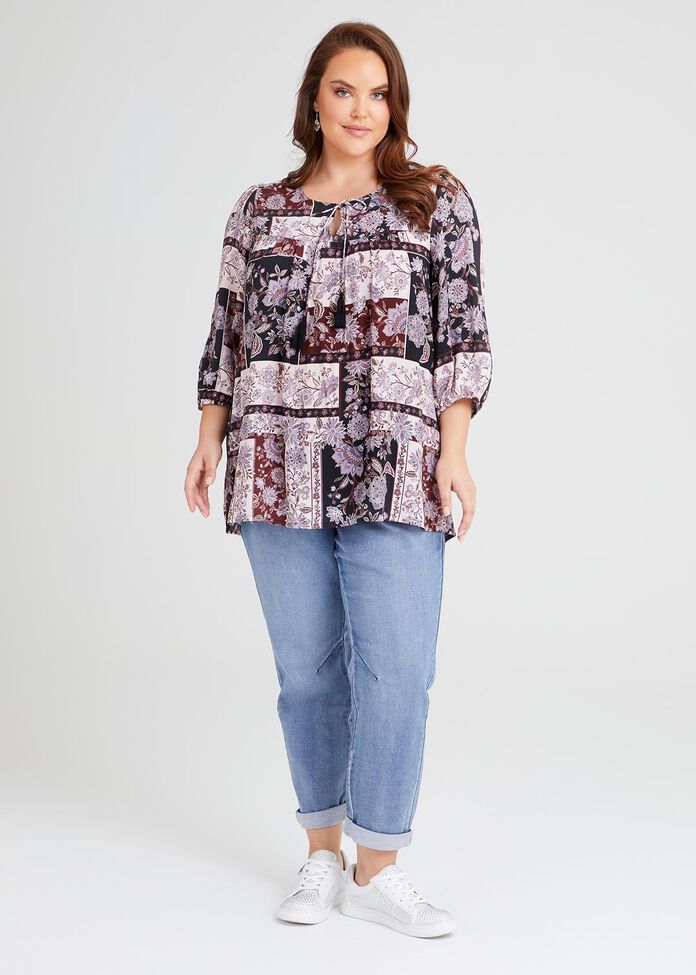 Natural Foulard Print Top, , hi-res