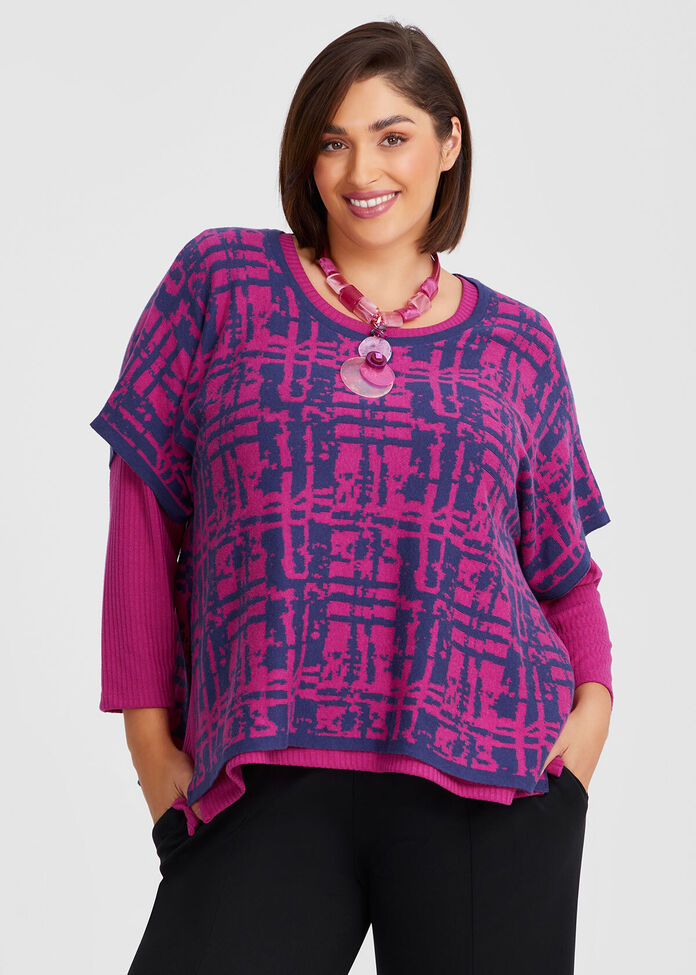 Shop Plus Size Abstract Check Cotton Knit Jumper, Pink | Taking Shape NZ