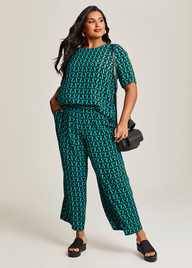 Plus Size Natural Geo Print Wide Leg Pant