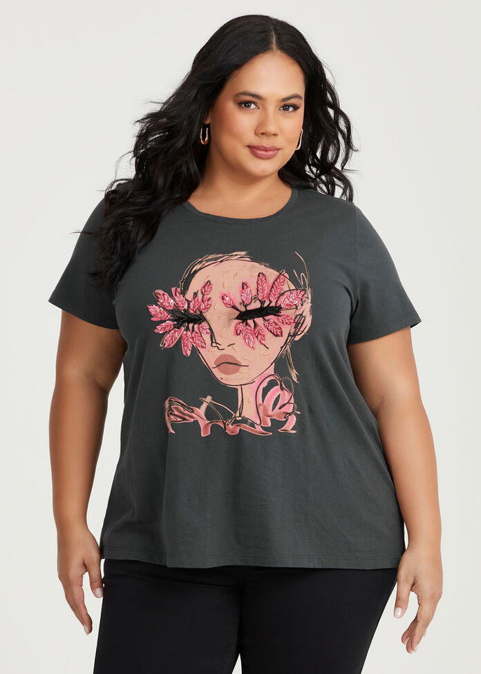 Cotton Embellished Face T-shirt, , hi-res