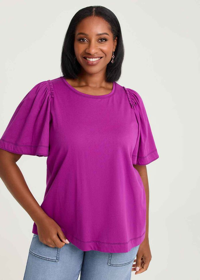 Cotton Contrast Stitch Top, , hi-res