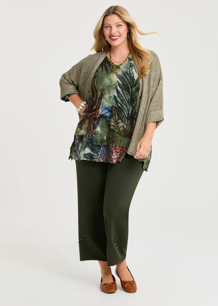Button Detail Bamboo Ponte Pant, OLIVE, hi-res