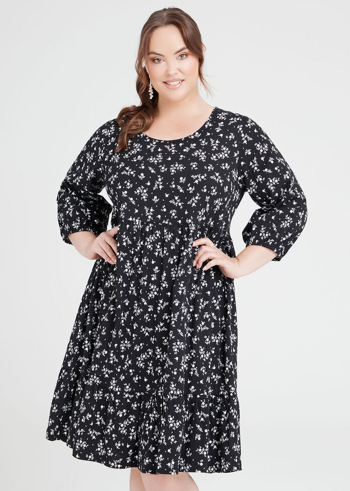 Organic Cotton Tiered Ditsy Dress, , hi-res