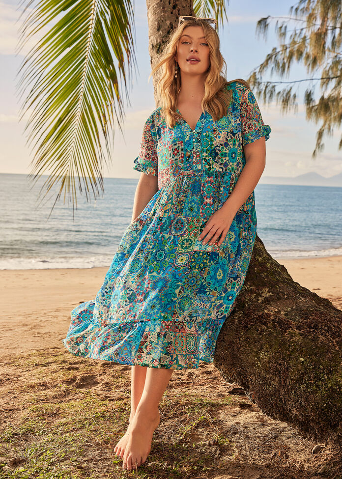 Shop Plus Size Natural Getaway Floaty Dress, Multi