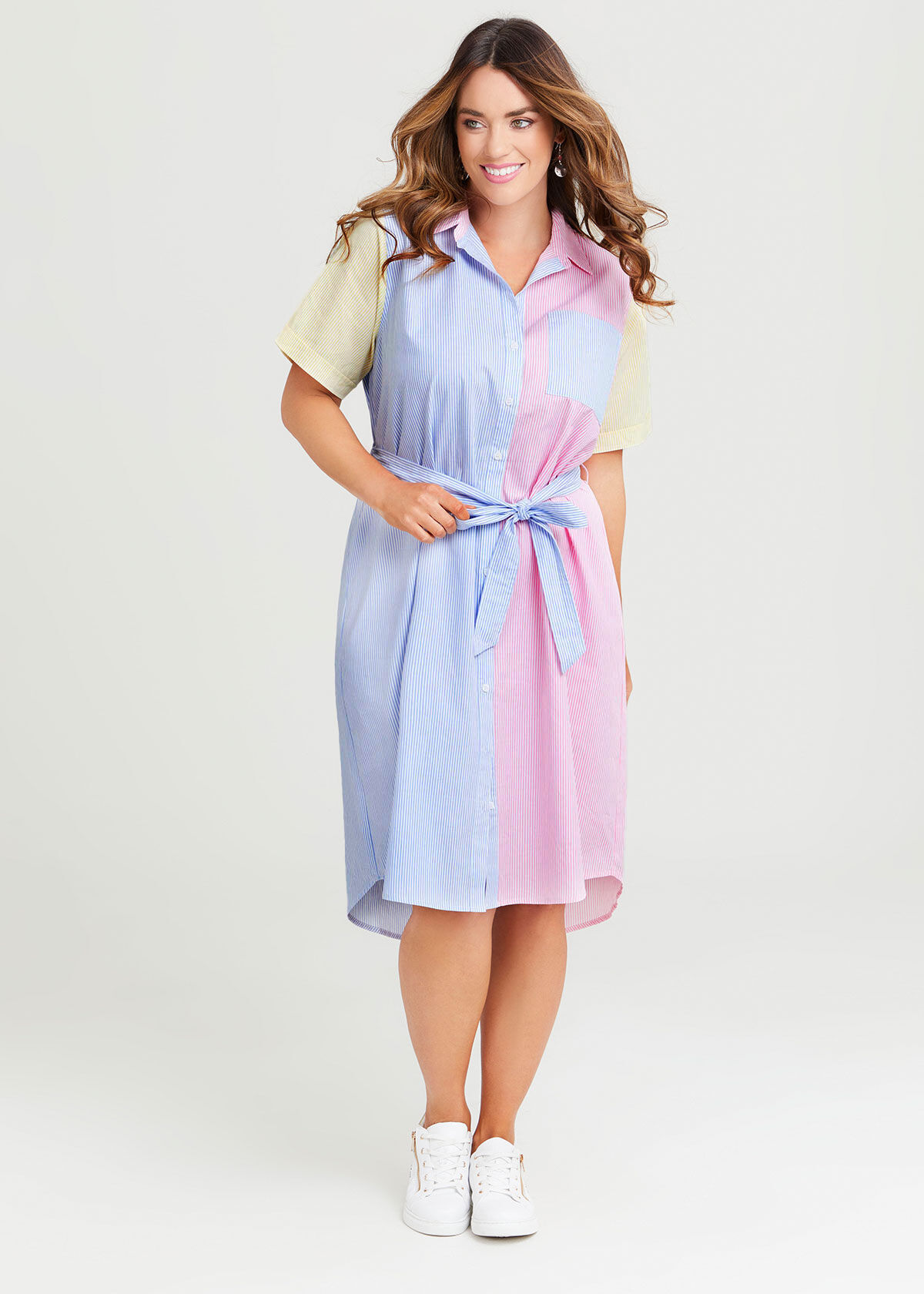 Cotton Stripe Mix Shirt Dress