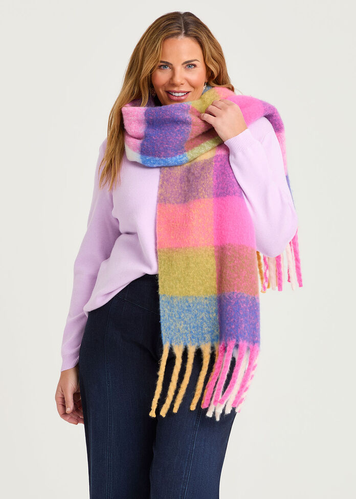 Autumn Warm Check Scarf, , hi-res
