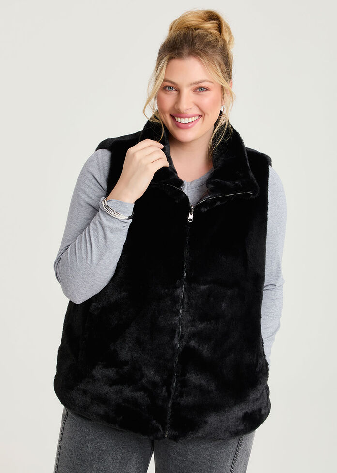Reversible Faux Fur Hooded Vest, , hi-res