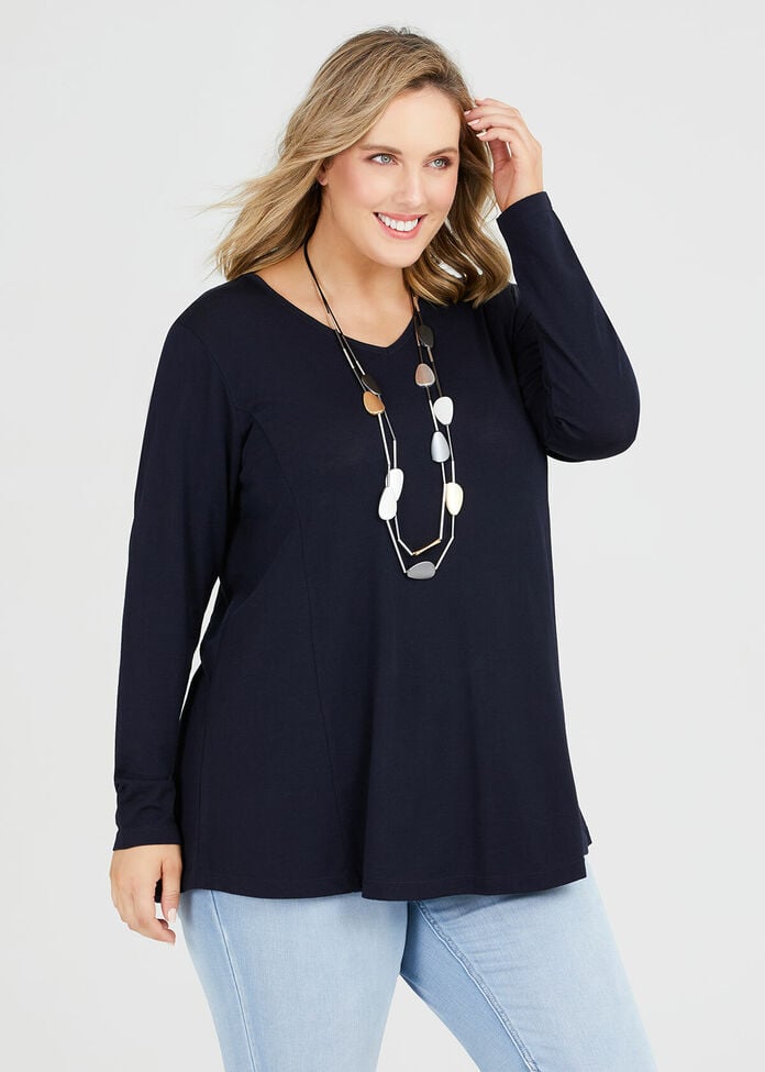 Shop Wool Bamboo V Neck Top in navy in sizes 12 to 24 | Taking Shape