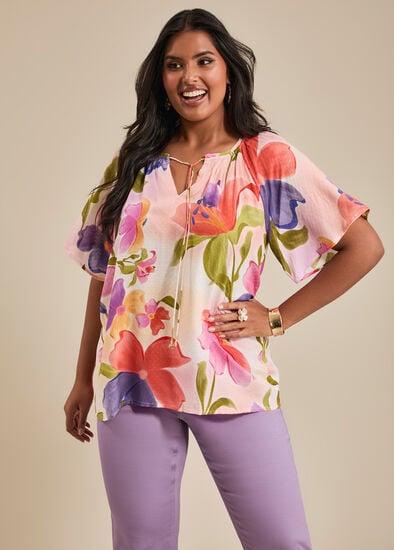 Plus Size Natural Watercolour Blooms Top