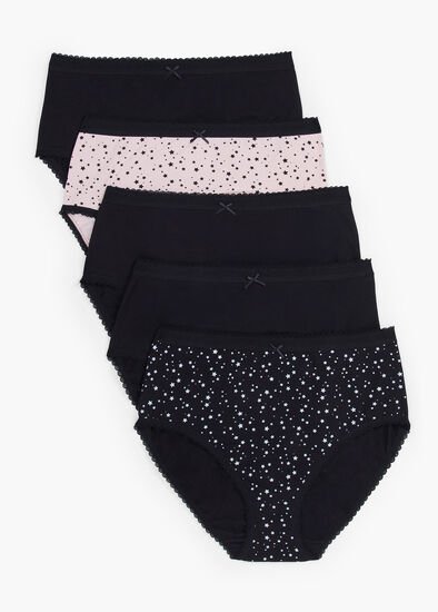 Plus Size 5 Pack Cotton Star Briefs