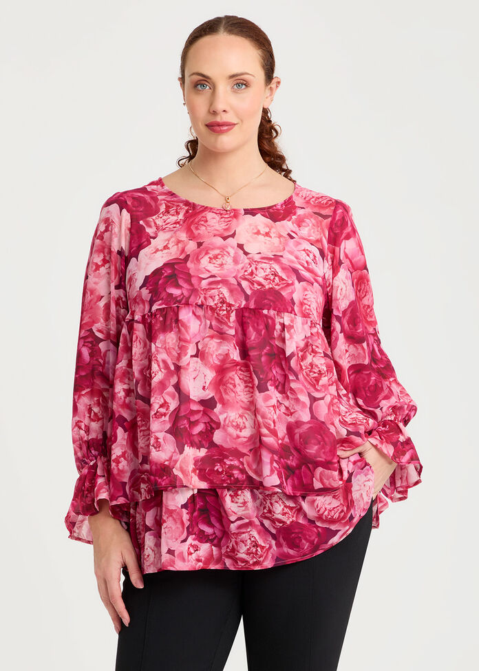 Floral Bouquet Chiffon Top, , hi-res