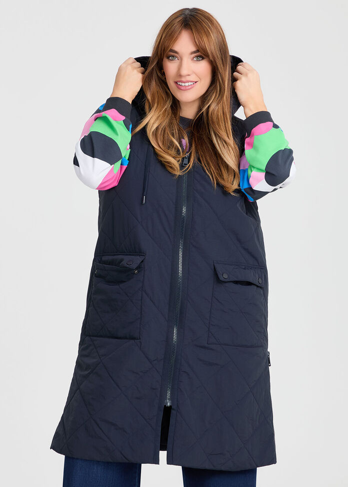 Hooded Zip Thru Puffer Vest, , hi-res