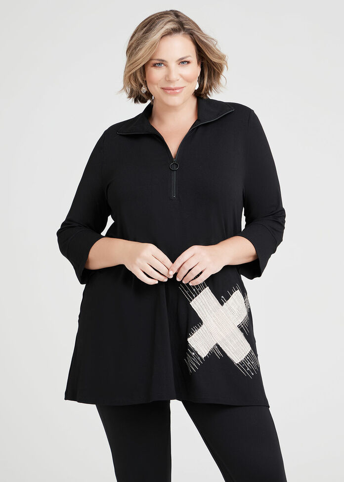 Zip Collar Applique Tunic, , hi-res