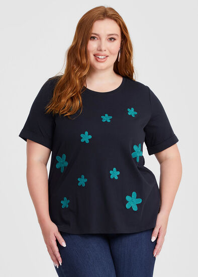 Plus Size Cotton Crochet Flower T-shirt