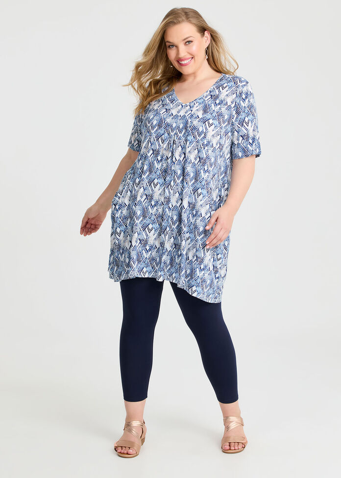 Print Short Sleeve Tunic, BLUE, hi-res