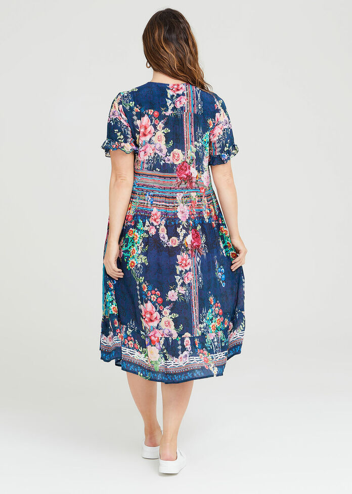 Shop Plus Size Natural Floral Vneck Dress in Multi Taking Shape AU