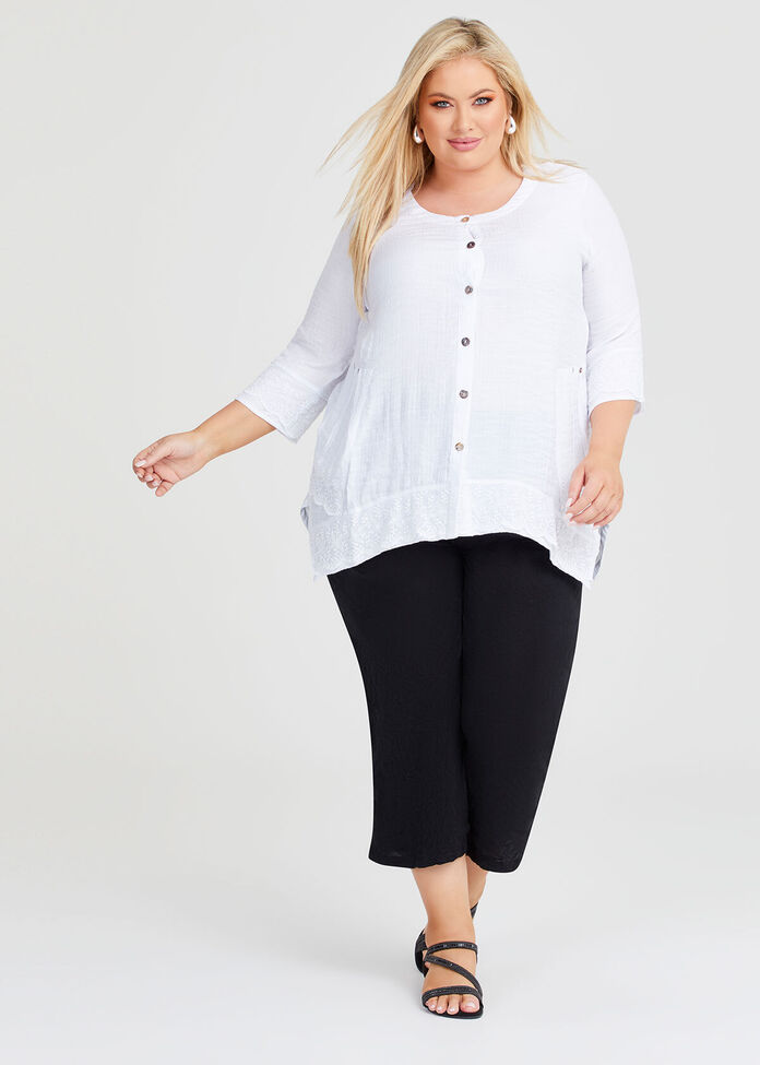 Crinkle & Lace Trim Shirt, , hi-res