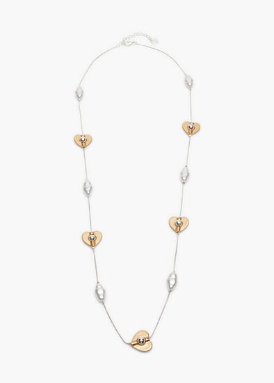 Plus Size Stationed Heart & Pearl Necklace
